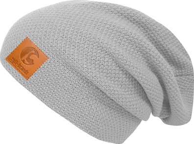 Sylt Brands Long Beanie Mütze in Hellgrau mit Lederpatch (EU Produktion) - Exklusiv!