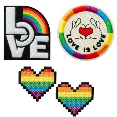 Mono-Quick 1433x Love is Love Applikation, Bügelbild Patch Regenbogen Herz Pride