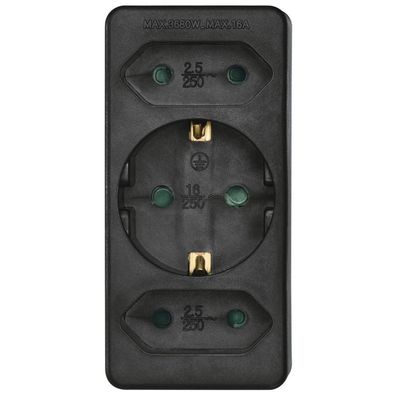 HAMA Steckdosenadapter 3-fach, 1x Schutzkontakt, 2x Euro, Schwarz (00223216)