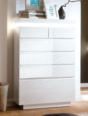 Schubkastenkommode Odin 73x114x40 cm Hochglanz weiß LED Beleuchtung