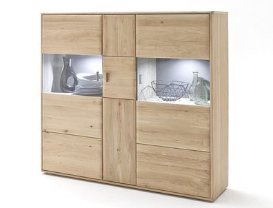 Highboard Torrent 5 Eiche bianco massiv 154x140x39 cm Vitrine Schrank