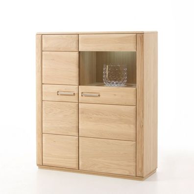 Highboard Senta 3 Eiche bianco teilmassiv 107x132x38cm Schrank Vitrine