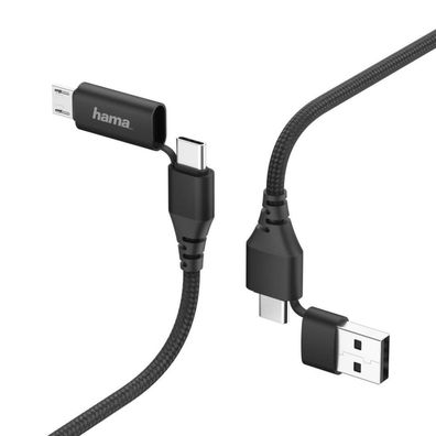 HAMA 4in1-Type-C-Kabel mit Micro-USB- und USB-A-Adapter, 1,5 m, Schwarz (0018329