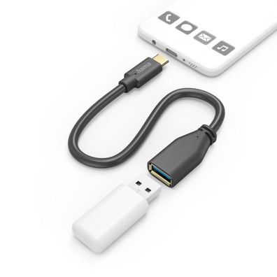 HAMA USB-Adapterkabel, OTG, USB-C-Stecker - USB-A-Buchse, 15 cm, Schwarz (002016