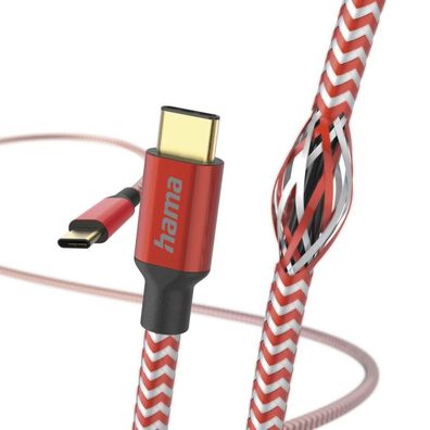 HAMA Ladekabel "Reflective", USB-C - USB-C, 1,5 m, Nylon, Rot (00201560)