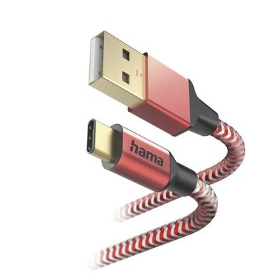 HAMA Ladekabel "Reflective", USB-A - USB-C, 1,5 m, Nylon, Rot (00201559)