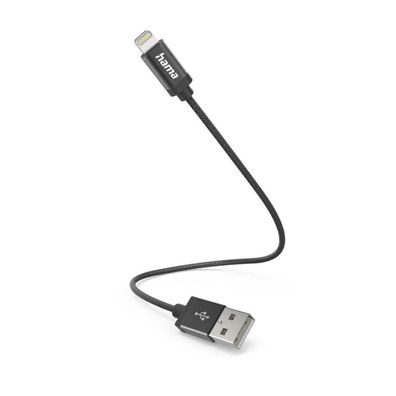 HAMA Ladekabel, USB-A - Lightning, 0,2 m, Nylon, Schwarz (00201578)