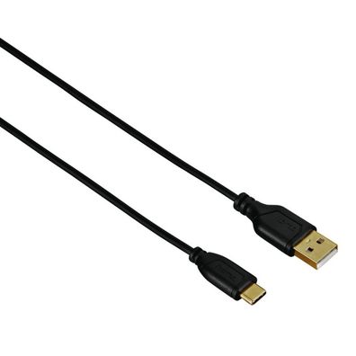 HAMA USB-C-Kabel "Flexi-Slim", vergoldet, verdrehsicher, Schwarz, 0,75 m (001357