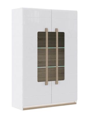 Vitrine Aubry 5 Hochglanz weiß 120x181x42 cm Glasvitrine LED Schrank