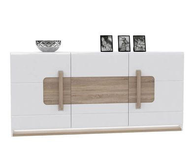 Sideboard Aubry 3 Hochglanz weiß 195x91x42 cm Anrichte LED Schrank