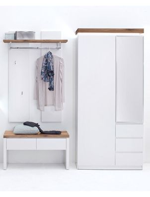 Garderoben Set Romana 7 matt weiß 192x198x38 cm LED Garderobe