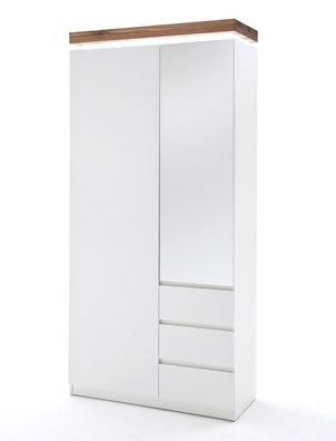 Garderobenschrank Romana 1 matt weiß 91x198x38 cm LED Kleiderschrank