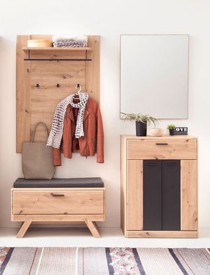 Garderobe Carvin 32 Balkeneiche Cosmos grey 4-teilig Garderobenset