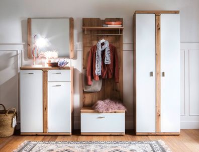 Garderobe Tortona 10 Balkeneiche weiß 5-teilig Garderobenset