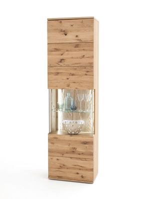 Vitrine Samir 5 Asteiche Bianco teilmassiv 60x208x37 cm LED