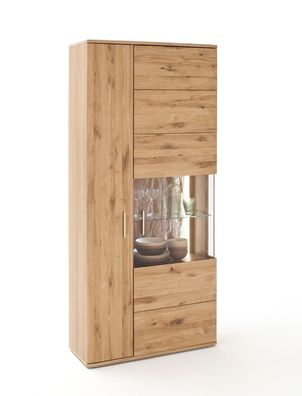 Wohnzimmerschrank Samir 6 Asteiche Bianco teilmassiv 90x208x37 cm LED