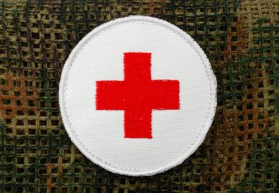 Patch: "Rotes Kreuz", Zwei Varianten, Rund mit Klettrückseite