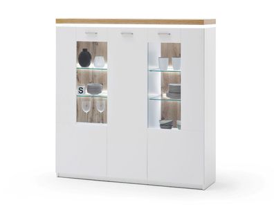 Highboard Claire 11 weiss Wotan Eiche Nb. 138x143x38 cm Kommode LED