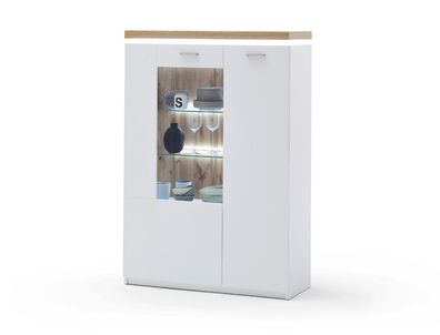 Highboard Claire 14 weiss Wotan Eiche Nb. 98x143x38 cm Kommode LED