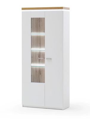 Vitrine Claire 13 weiss Wotan Eiche Nb. 88x197x38 cm Glasvitrine LED