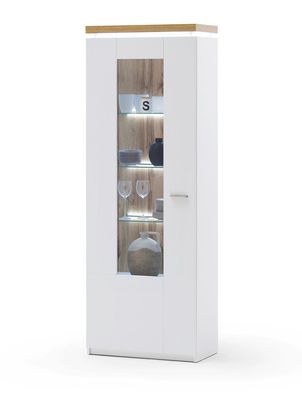 Vitrine Claire 12 weiss Wotan Eiche Nb. 70x197x38 cm Glasvitrine LED