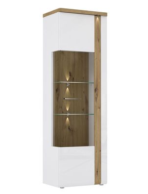 Vitrine Talena 4 weiß Artisan Eiche 67x196x44 cm LED Glasvitrine Schrank