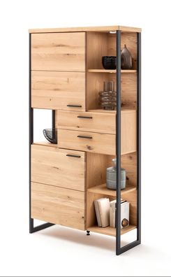 Wohnzimmerschrank Silvio 5 Balkeneiche Bianco teilmassiv 95x186x38 cm