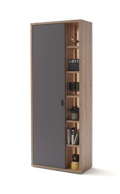 Garderobenschrank Liam 2 Royal grey Balkeneiche Nb. 76x199x37 cm LED