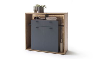 Highboard Liam 7 Royal grey Balkeneiche Nb. 115x108x40 cm Kommode LED