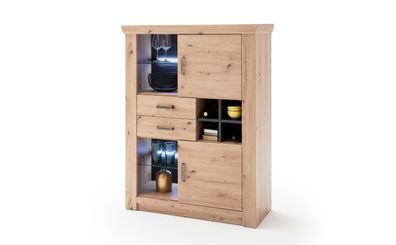 Highboard Mauro 5 Balkeneiche Nb. 110x146x45 cm Kommode Schrank LED