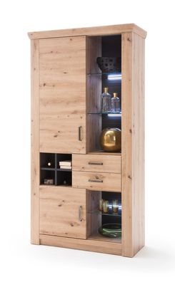 Vitrine Mauro 4 Balkeneiche Nb. 110x211x45 cm Schrank Glasvitrine LED