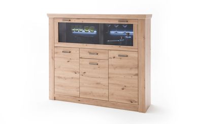 Highboard Mauro 2 Balkeneiche Nb. 164x146x45 cm Kommode Vitrine LED