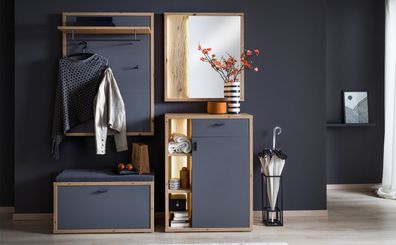 Garderobe Liam 21 Royal grey Balkeneiche Nb. 4-tlg Garderobenset LED