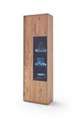 Vitrine Pedro 4 Asteiche Bianco teilmassiv 64x207x37 cm LED