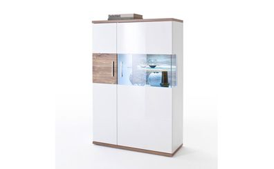 Highboard Lorenz 6 links weiß Hochglanz 90x135x37 cm Anrichte Kommode LED