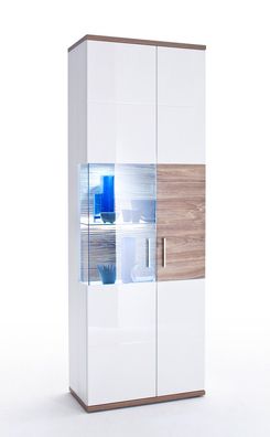 Vitrine Lorenz 4 rechts weiß Hochglanz 70x199x37 cm Glasvitrine LED