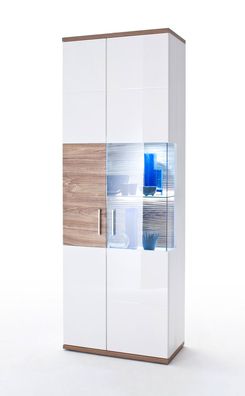 Vitrine Lorenz 3 links weiß Hochglanz 70x199x37 cm Glasvitrine LED