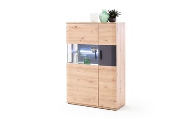 Highboard Claas 5 Balkeneiche 90x134x37 cm Anrichte Kommode LED