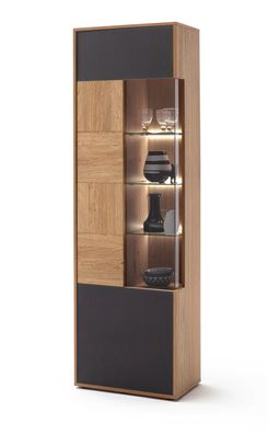 Vitrine Vera 3 Balkeneiche Bianco teilmassiv 64x207x37 cm LED