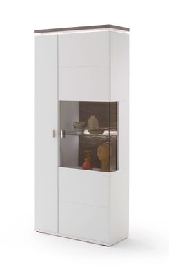 Vitrine Monia 4 weiß Amberg Eiche Nb. 90x208x37 cm Glasvitrine LED