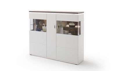 Highboard Monia 2 weiß Amberg Eiche Nb. 150x125x37 cm Kommode LED