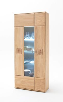 Kombi-Vitrine Bonn 5 Eiche Bianco teilmassiv 90x208x38 cm LED