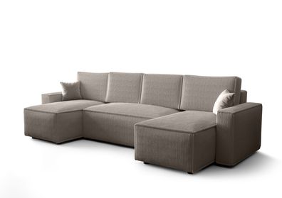 LUXKOR24 Ecksofa AMRO U CORD Sofa Schlafunktion mit Bettkasten POSO