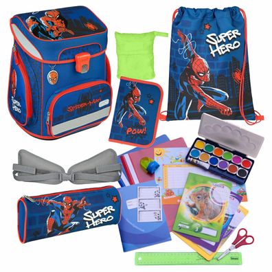 Scooli Schulranzen Spiderman 19 Teile-Set Spider Man inkl. Federtasche, Hüftgurt uvm