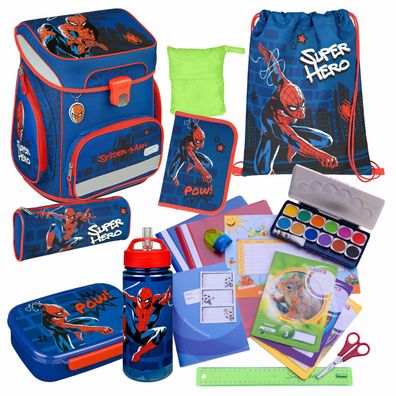 Scooli Schulranzen Spiderman 20 Teile-Set Spider Man mit Flasche Brotdose Federmappe