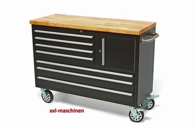 Werkstattwagen Werkzeugwagen, Werkzeugschrank 7 Schublad., Fach, Holzplatte 4904