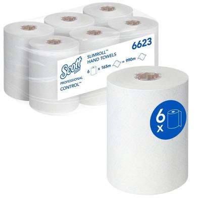 Rollenhandtücher SCOTT Control Slimroll, 165m, 1lg, weiß, 6 Rollen