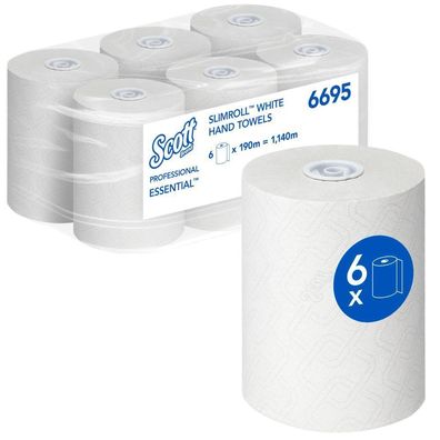 Rollenhandtücher SCOTT Essential, Slimroll, 190m, 1lg, weiß, 6 Rollen