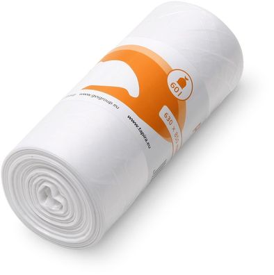 TAPIRA plus Polybeutel, LDPE, 60L, weiß, 630x850mm, 12my, 50 St/ Ro.