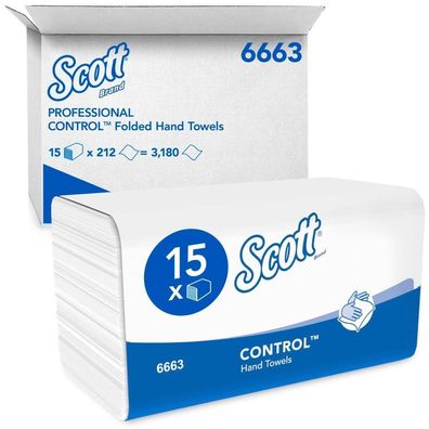 Handtuchpapier SCOTT, 21,5x31,5cm, 1lg, weiß, Airflex, 15x212 St/ Krt.